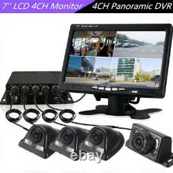 4CH 720P Panoramic 360°Car DVR Video Recorder Real-Time SD+4x Camera+7 Monitor