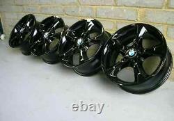 Genuine BMW 256 17 Alloy Wheels Gloss Black E81 E82 E87 E88 Z3 E46 +NEW TYRES