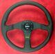 Genuine Momo Tuner Black Spokes Leather 350mm Steering Wheel With Red Stitching