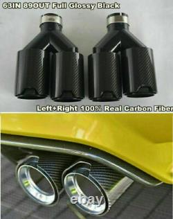 Y Style Pair Glossy Real Carbon Fiber Exhaust Dual TWIN Pipe End Tips for BMW